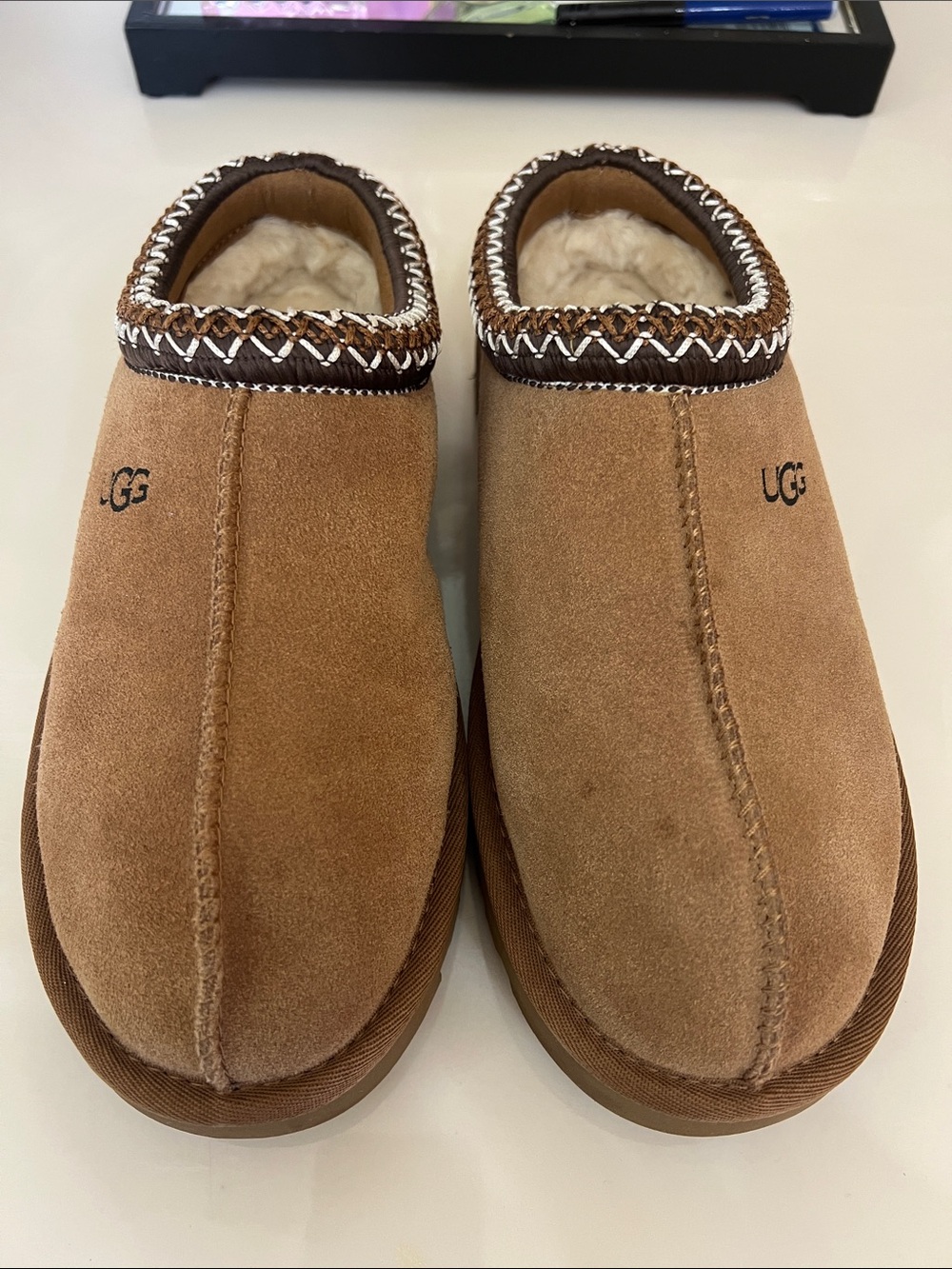 UGG Men’s Chestnut Suede Shearling Clog Slip-Ons